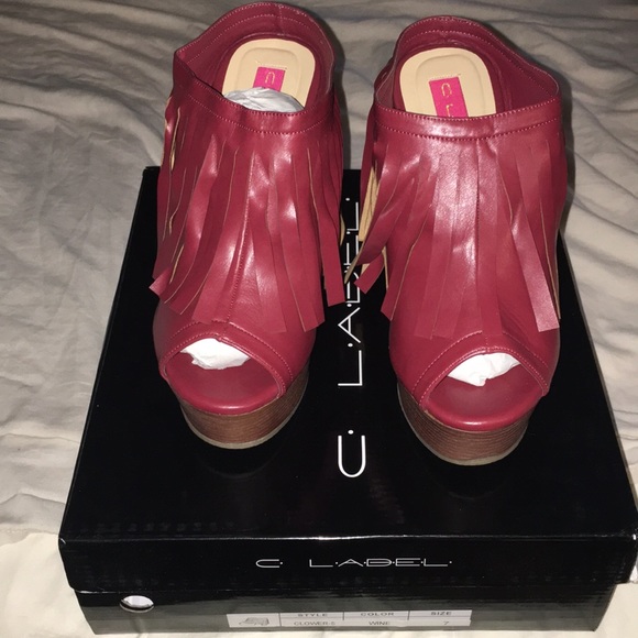 C Label Shoes - Wine Fringed Platform Clogs